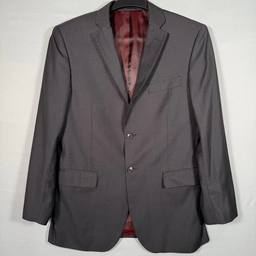 Karako Suits Mens Charcoal Grey Blazer‎ Jacket 40R 2 Button Wool Blend Business